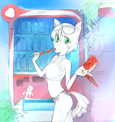 Size: 972x1036 | Tagged: safe, artist:profiterole, anthro, bikini, clothes, commission, food, ice cream, looking at you, summer, swimsuit, your character here