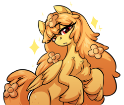 Size: 1936x1638 | Tagged: safe, artist:moonseeker, oc, oc only, oc:venus, pegasus, pony, chest fluff, female, flower, flower in hair, simple background, solo, transparent background