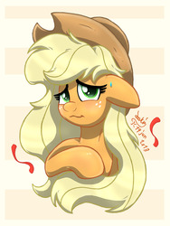 Size: 900x1200 | Tagged: safe, artist:joakaha, applejack, earth pony, pony, g4, cowboy hat, female, freckles, hat, mare, signature, simple background, solo, stetson, white background