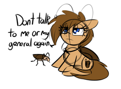 Size: 1395x1022 | Tagged: safe, artist:neuro, oc, oc:general scuttles, oc:roachpony, cockroach, insect, radroach, fallout equestria, don't talk to me or my son ever again, female, filly, roach, simple background, sketch, text, white background