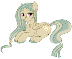 Size: 965x789 | Tagged: safe, artist:lulubell, oc, oc only, oc:daisy chain, pegasus, pony, ear piercing, earring, female, flower, jewelry, lidded eyes, mare, piercing, simple background, solo, transparent background