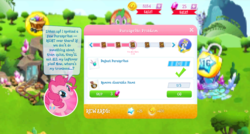 Size: 1024x550 | Tagged: safe, gameloft, hondo flanks, pinkie pie, spike, g4, bits, minecart, quest, speech bubble, stock vector