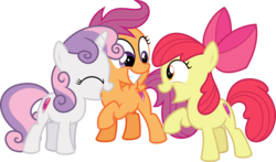 Size: 10921x6400 | Tagged: safe, artist:parclytaxel, apple bloom, scootaloo, sweetie belle, earth pony, pegasus, pony, unicorn, crusaders of the lost mark, g4, .svg available, absurd resolution, cutie mark, cutie mark crusaders, female, filly, raised hoof, simple background, smiling, the cmc's cutie marks, transparent background, vector