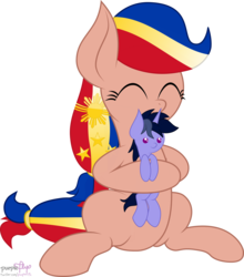 Size: 3520x4000 | Tagged: safe, artist:php142, oc, oc only, oc:pearl shine, oc:purple flix, pony, accessory, cute, eyes closed, female, hug, simple background, sitting, solo, tiny ponies, transparent background, vector
