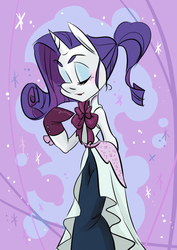 Size: 620x874 | Tagged: safe, artist:yyhands, rarity, unicorn, anthro, g4, abstract background, alternate hairstyle, arm hooves, blushing, clothes, dress, eyes closed, eyeshadow, female, gloves, makeup, ponytail, solo