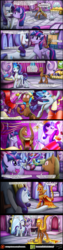 Size: 1200x4793 | Tagged: safe, artist:bonaxor, opalescence, rarity, twilight sparkle, oc, oc:firespite, alicorn, fire pony, pony, comic:the greater flame, g4, clothes, comic, didn't think this through, dress, fabric, fire, magic, scissors, twilight sparkle (alicorn)