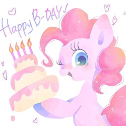 Size: 1445x1445 | Tagged: safe, artist:1drfl_world_end, pinkie pie, earth pony, pony, g4, birthday cake, cake, candle, female, food, happy birthday, mare, one eye closed, simple background, solo, white background, wink