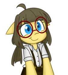 Size: 2000x2200 | Tagged: safe, artist:spheedc, oc, oc only, oc:sphee, semi-anthro, bipedal, clothes, cute, digital art, female, filly, floppy ears, glasses, high res, mare, pigtails, simple background, smiling, solo, suspenders, transparent background