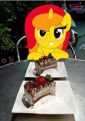 Size: 466x666 | Tagged: safe, artist:parn, oc, oc only, oc:princess parn, alicorn, pony, alicorn oc, cake, food, irl, photo, waifu dinner