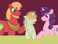 Size: 2048x1536 | Tagged: safe, artist:kindheart525, artist:php138, big macintosh, sugar belle, oc, oc:somerset sour cider, earth pony, pony, unicorn, kindverse, g4, collaboration, digital art, female, male, next generation, nonbinary, offspring, parent:big macintosh, parent:sugar belle, parents:sugarmac, ship:sugarmac, shipping, story in the source, story included, straight