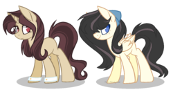Size: 1131x603 | Tagged: safe, artist:nightmarye, oc, oc only, pegasus, pony, unicorn, bow, female, hair bow, magical lesbian spawn, mare, offspring, parent:fluttershy, parent:octavia melody, parent:sunset shimmer, parents:fluttertavia, parents:suntavia, simple background, transparent background