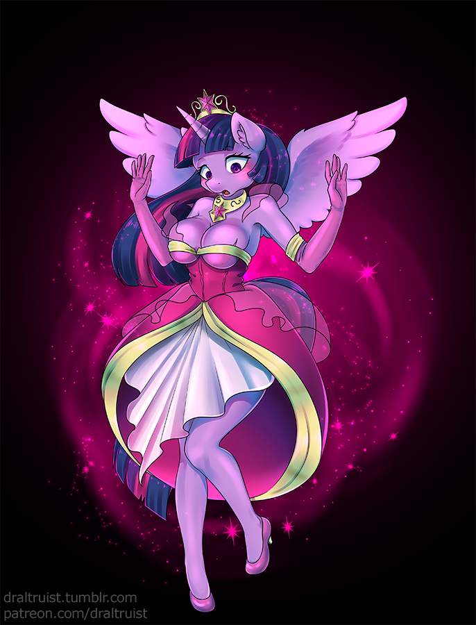 1761466 - suggestive, artist:draltruist, part of a set, twilight sparkle,  alicorn, anthro, plantigrade anthro, series:twilight sparkle's  transformation, ascension enhancement, big crown thingy, blushing, breast  expansion, breasts, busty twilight ...