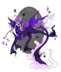 Size: 1075x1280 | Tagged: safe, artist:niniibear, oc, oc only, original species, adoptable, black, cute, dark, evil, floating, horns, neon, northling, particles, pink, purple, simple background, solo, transparent background, void