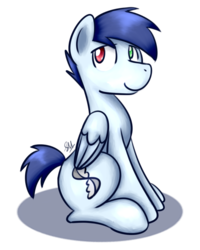 Size: 1024x1280 | Tagged: safe, artist:sugar morning, oc, oc only, oc:slipstream, pegasus, pony, cute, handsome, heterochromia, looking up, male, simple background, sitting, smiling, solo, stallion, transparent background