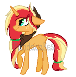 Size: 293x297 | Tagged: safe, artist:ipandadopts, oc, oc only, pony, unicorn, base used, blank flank, female, floppy ears, freckles, magical lesbian spawn, mare, neckerchief, offspring, parent:applejack, parent:sunset shimmer, parents:appleshimmer, simple background, solo, transparent background, watermark