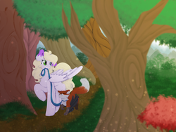Size: 4000x3000 | Tagged: safe, artist:itssopanda, oc, oc only, oc:feather paint, enfield, pegasus, pony, female, leash, mare, solo, tree, winged fox