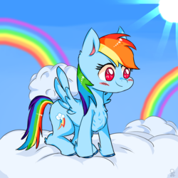 Size: 2250x2250 | Tagged: safe, artist:yunyeyoung, rainbow dash, pegasus, pony, g4, cloud, cutie mark, female, high res, rainbow, solo