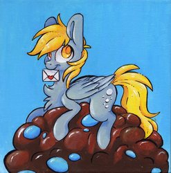 Size: 4609x4670 | Tagged: safe, artist:cutepencilcase, derpy hooves, pegasus, pony, g4, absurd resolution, chest fluff, female, food, looking at you, love letter, mare, muffin, solo