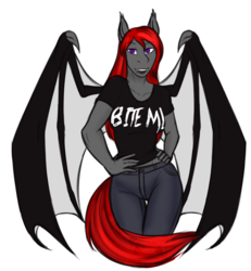 Size: 1925x2082 | Tagged: safe, artist:blackblood-queen, oc, oc only, oc:rein immortas, bat pony, anthro, anthro oc, bat pony oc, clothes, commission, female, mare, shirt, simple background, solo