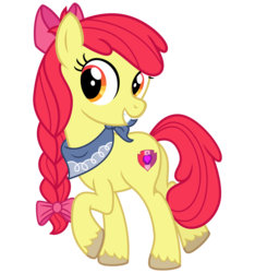Size: 3000x3200 | Tagged: safe, artist:cheezedoodle96, apple bloom, earth pony, pony, g4, .svg available, adolescence, alternate hairstyle, bow, braid, female, filly, headcanon, high res, looking at you, neckerchief, older apple bloom, simple background, smiling, solo, svg, teenage apple bloom, teenager, transparent background, unshorn fetlocks, vector