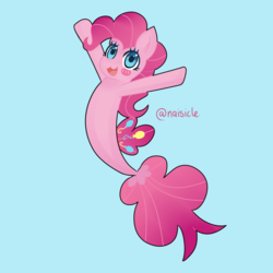 Size: 1024x1024 | Tagged: safe, artist:ofruittango, pinkie pie, earth pony, pony, seapony (g4), g4, my little pony: the movie, :3, blue background, cute, diapinkes, dorsal fin, female, fin, fish tail, flowing mane, flowing tail, looking at you, mare, ocean, open mouth, open smile, scales, seaponified, seapony pinkie pie, simple background, smiling, smiling at you, solo, species swap, swimming, tail, that pony sure does love being a seapony, underwater, water