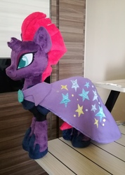 Size: 2226x3120 | Tagged: safe, artist:doctorkoda, tempest shadow, g4, my little pony: the movie, cape, clothes, cute, female, high res, irl, photo, plushie, table, trixie's cape