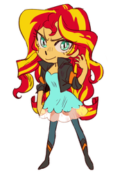 Size: 1188x1692 | Tagged: safe, artist:nounoo, sunset shimmer, equestria girls, g4, clothes, dress, female, jacket, jeans, leather jacket, looking at you, pants, simple background, solo, white background