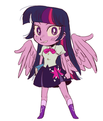Size: 1423x1670 | Tagged: safe, artist:nounoo, twilight sparkle, alicorn, equestria girls, g4, adorkable, boots, bowtie, clothes, cute, dork, female, fist, grin, looking at you, moe, pleated skirt, shoes, simple background, skirt, smiling, socks, solo, twilight sparkle (alicorn), white background