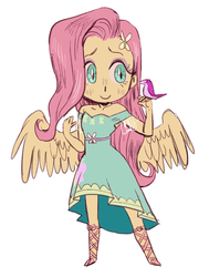 Size: 1294x1709 | Tagged: safe, artist:nounoo, fluttershy, bird, equestria girls, g4, my little pony equestria girls: better together, clothes, dress, female, fluttershy boho dress, looking at you, ponied up, simple background, solo, white background