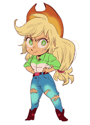 Size: 1441x1986 | Tagged: safe, artist:nounoo, applejack, equestria girls, g4, belt, boots, clothes, cowboy boots, female, hand on hip, jeans, looking at you, pants, ripped jeans, ripped pants, shoes, simple background, solo, torn clothes, white background