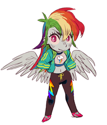 Size: 1621x1888 | Tagged: safe, artist:nounoo, rainbow dash, equestria girls, g4, my little pony equestria girls: better together, belly button, clothes, female, hand in pocket, looking at you, midriff, ponied up, simple background, solo, white background, wings