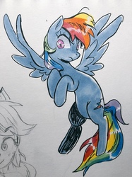 Size: 958x1280 | Tagged: safe, artist:nounoo, rainbow dash, pegasus, pony, g4, female, looking at you, mare, traditional art