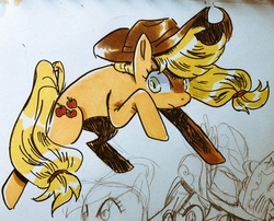 Size: 1280x1033 | Tagged: safe, artist:nounoo, applejack, earth pony, pony, g4, cowboy hat, female, hat, mare, marker drawing, simple background, traditional art, white background