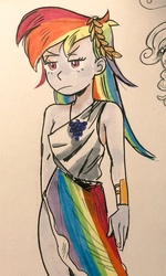 Size: 616x1024 | Tagged: safe, artist:nounoo, rainbow dash, equestria girls, g4, clothes, dress, female, rainbow dash always dresses in style, solo, traditional art