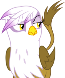 Size: 4202x5000 | Tagged: safe, artist:dashiesparkle, gilda, griffon, g4, the lost treasure of griffonstone, .svg available, absurd resolution, beak, female, folded wings, frown, head feathers, looking sideways, narrowed eyes, raised eyebrow, raised tail, simple background, solo, tail, transparent background, vector, wings