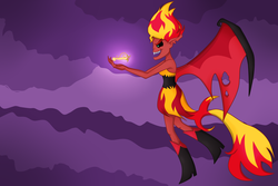 Size: 1024x683 | Tagged: safe, artist:antixi, sunset shimmer, demon, equestria girls, g4, my little pony equestria girls, crown, flying, jewelry, night, night sky, regalia, sky, solo, sunset satan