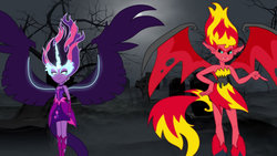 Size: 1191x670 | Tagged: safe, sci-twi, sunset shimmer, twilight sparkle, demon, equestria girls, g4, my little pony equestria girls, my little pony equestria girls: friendship games, midnight sparkle, midnightsatan, sunset satan