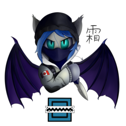 Size: 2500x2500 | Tagged: safe, artist:lunar froxy, oc, oc only, oc:lunar frost, bat pony, pony, bust, canadian, canadian flag, chinese, crossover, frost, high res, jtf 2, knife, logo, male, rainbow six siege, simple background, solo, stallion, transparent background
