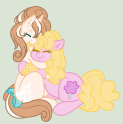 Size: 1016x1024 | Tagged: safe, artist:starfalldawn, oc, oc only, oc:cotton candy, oc:passion sweet, earth pony, pony, unicorn, female, hug, mare, simple background