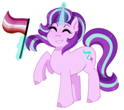 Size: 2880x2562 | Tagged: safe, artist:emera33, starlight glimmer, pony, unicorn, g4, female, flag, glowing horn, headcanon, high res, horn, implied lesbian, lesbian pride flag, lgbt headcanon, pride, sexuality headcanon, simple background, smiling, solo, transparent background