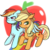 Size: 1000x1000 | Tagged: safe, artist:raika0306, applejack, rainbow dash, earth pony, pegasus, pony, g4, apple, blushing, butt touch, cowboy hat, cutie mark background, feathermarking, female, food, hat, hug, lesbian, mare, pouting, rainbow, scrunchy face, ship:appledash, shipping, sweat, tsunderainbow, tsundere, winghug