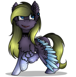 Size: 700x712 | Tagged: safe, artist:deraniel, oc, oc only, pegasus, pony, cheek fluff, chest fluff, choker, ear fluff, ear piercing, earring, happy, jewelry, piercing, simple background, smiling, solo, transparent background, wings