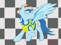 Size: 1536x1152 | Tagged: safe, artist:sixes&sevens, derpibooru exclusive, doctor whooves, time turner, pegasus, pony, g4, chessboard, chessboard background, doctor who, hat, male, one eye closed, ponified, raised hoof, seventh doctor, solo, stallion, sweater vest, the doctor, wings, wink