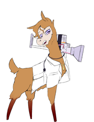 Size: 1232x1584 | Tagged: safe, artist:php93, oc, oc:lawrence, alpaca, clothes, energy weapon, lab coat, microwave, non-pony oc, weapon