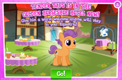Size: 798x527 | Tagged: safe, gameloft, tender taps, earth pony, pony, g4, advertisement, colt, grin, introduction card, male, smiling, solo