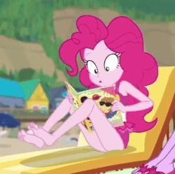 Size: 826x824 | Tagged: safe, screencap, pinkie pie, equestria girls, equestria girls series, friendship math, g4, animated, barefoot, clothes, cropped, feet, female, gif, legs, solo, swimsuit