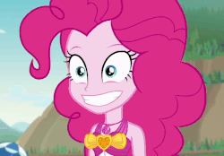 Size: 800x557 | Tagged: safe, screencap, pinkie pie, equestria girls, equestria girls series, friendship math, g4, animated, beach, clothes, cropped, female, gif, head shake, nodding, solo, swimsuit