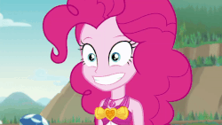 Size: 960x540 | Tagged: safe, screencap, pinkie pie, equestria girls, equestria girls series, friendship math, animated, bare shoulders, beach, bust, clothes, emotional spectrum, female, geode of sugar bombs, gif, grin, head shake, jewelry, looking at you, magical geodes, necklace, no, nodding, one-piece swimsuit, pinkie pie is not amused, pinkie pie swimsuit, reaction image, sleeveless, smiling, solo, swimsuit, unamused, yes
