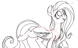 Size: 439x272 | Tagged: safe, artist:yoditax, fluttershy, pegasus, pony, g4, female, mare, monochrome, open mouth, sketch, smiling, solo
