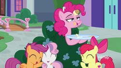 Size: 1920x1080 | Tagged: safe, screencap, apple bloom, pinkie pie, scootaloo, sweetie belle, g4, marks for effort, cutie mark crusaders, discovery family logo